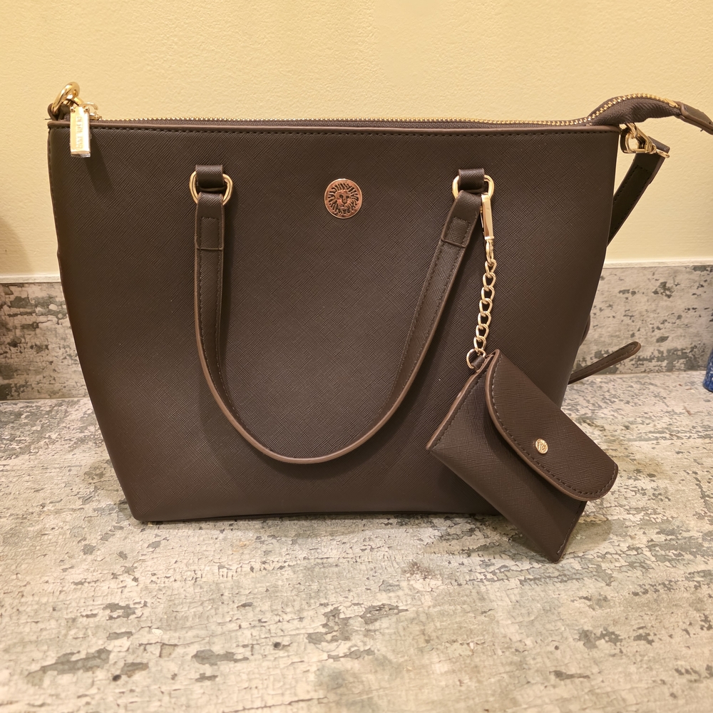 Anne Klein Chocolate Brown Shoulder Bag with Coin Pouch
